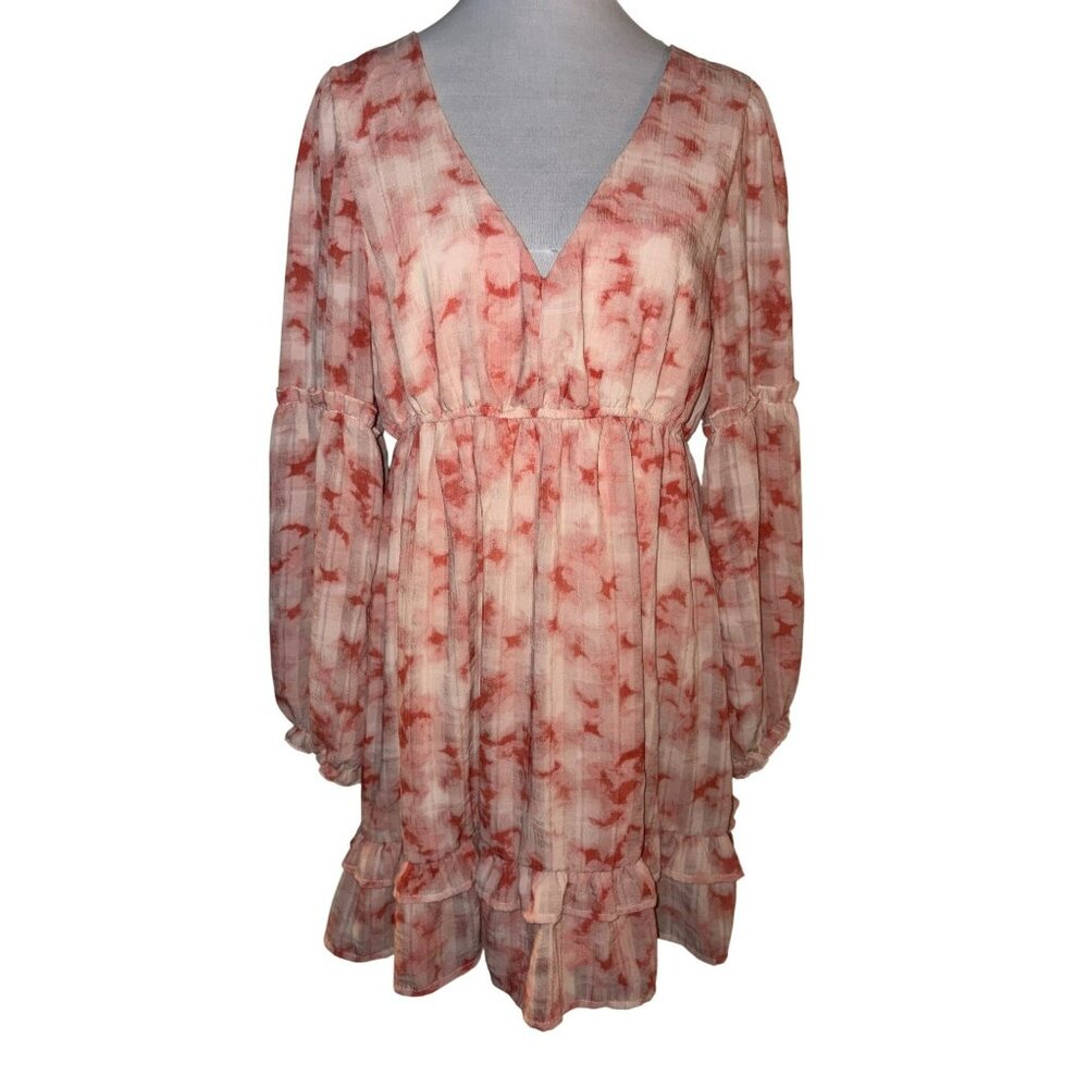 Dizzy Lizzy Long-Sleeve V-Neck Ruffled Babydoll Dress Size XL